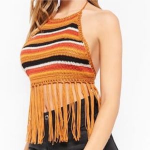 Striped crochet fringe halter top Size Small
